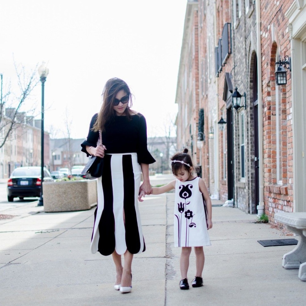 Victoria Beckham Black/ White Stripe Tulip skirt